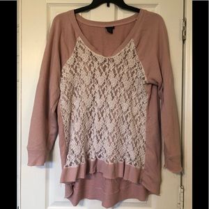 Distressed Lace front sweater